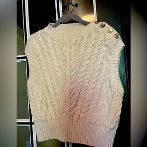 LOFT Cable Knit Button-Shoulder Sweater Vest - Beige